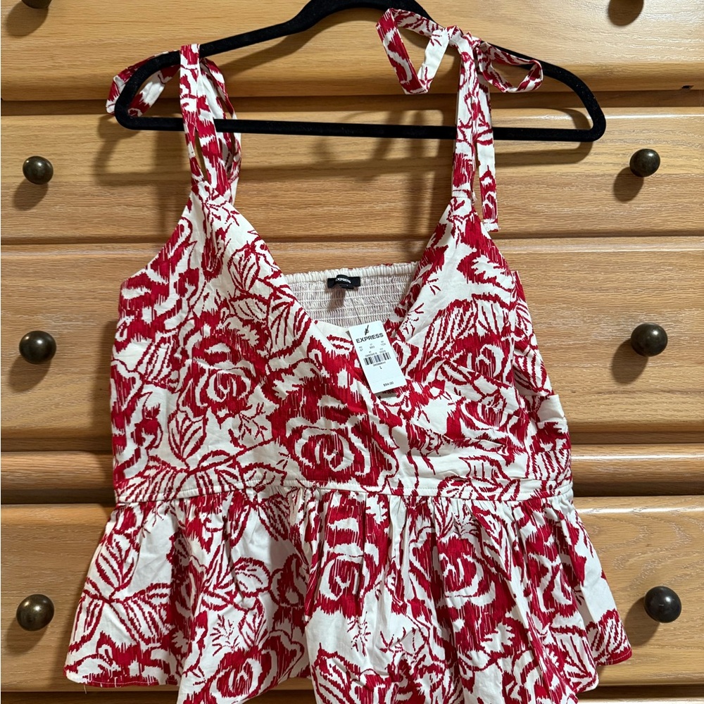 Floral Red and White Women's Top
